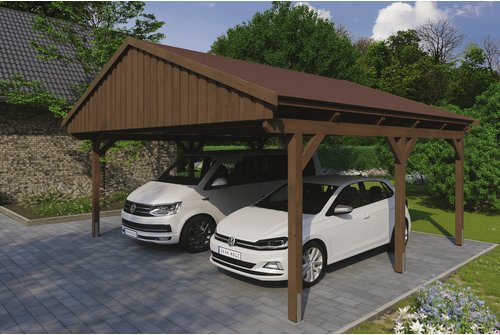SKANHOLZ Carport »Fichtelberg«, BxT: 618 x 566 cm, Firsthöhe: 362 cm, lasiert - braun