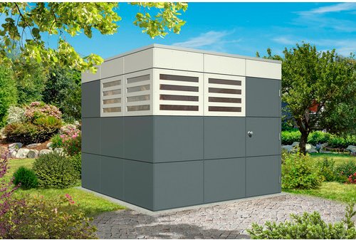 SKANHOLZ Gartenhaus »Perth 3«, Holz, BxHxT: 253 x 223 x 253 cm (Außenmaße inkl. Dachüberstand) - grau