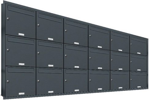 AL BRIEFKASTENSYSTEME Briefkasten, Parteien: 18, Unterputzmontage, BxHxT: 153,562 x 106,6 x 11,6 cm - grau