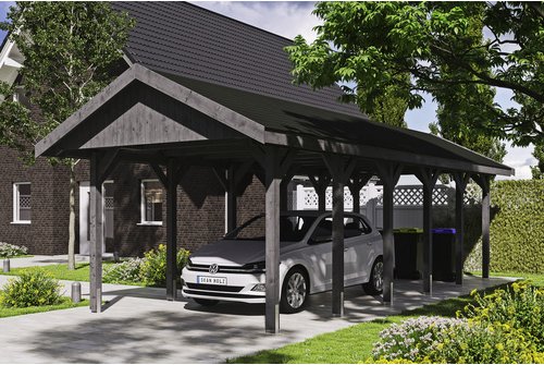 SKANHOLZ Carport »Wallgau«, BxT: 380 x 900 cm, Firsthöhe: 313 cm, lasiert - grau