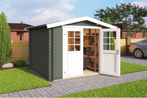 Mr. GARDENER Gartenhaus »Dänemark«, (BxT): 230x230 cm (Aufstellmaß), 28 mm Wandstärke, grüngrau - gruen