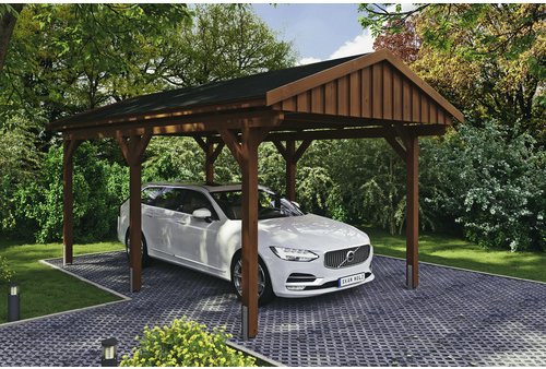 SKANHOLZ Carport »Fichtelberg«, BxT: 317 x 566 cm, Firsthöhe: 303 cm, lasiert - braun