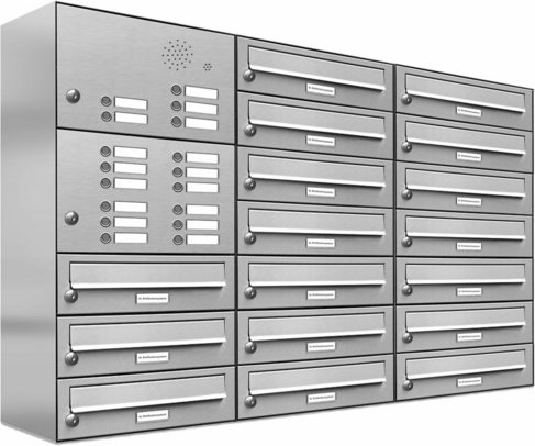 AL BRIEFKASTENSYSTEME Briefkasten, Parteien: 17, Aufputzmontage, BxHxT: 153,516 x 80,5 x 27,5 cm - silberfarben