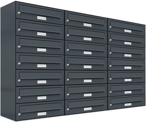 AL BRIEFKASTENSYSTEME Briefkasten, Parteien: 21, Aufputzmontage, BxHxT: 153,96 x 80,5 x 27,5 cm - grau