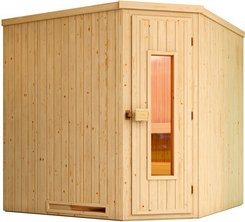 WEKA Ecksauna »VARBERG 3«, 5 Personen, inkl. 9 kW Ofen mit integrierter Steuerung - braun