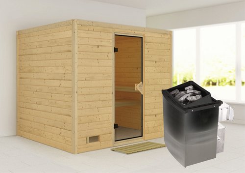 KARIBU Sauna »Paldiski«, inkl. 9 kW Saunaofen mit integrierter Steuerung, für 4 Personen - beige