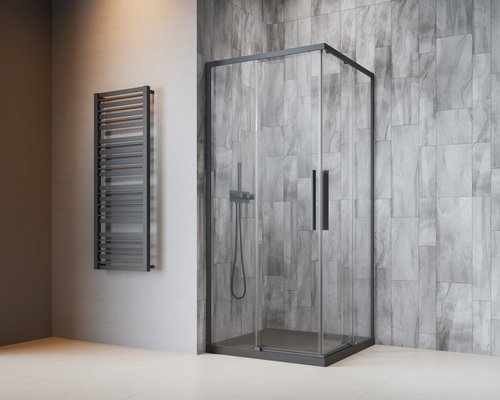 GEO Schiebetür »S8«, Für Eckeinstieg, BxH: 90 x 195 cm, Klarglas, Gunmetal - grau