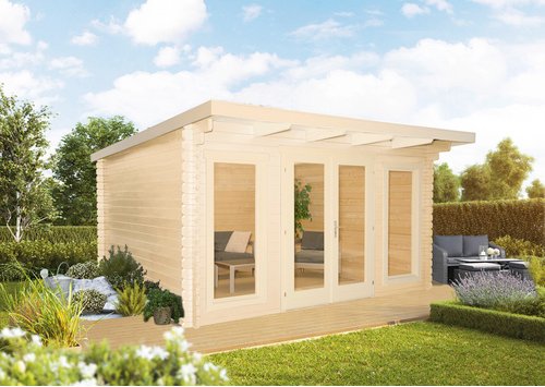 WOLFF FINNHAUS Gartenhaus »Amsterdam«, Holz, BxT: 400 x 470 cm (Außenmaße inkl. Dachüberstand) - braun