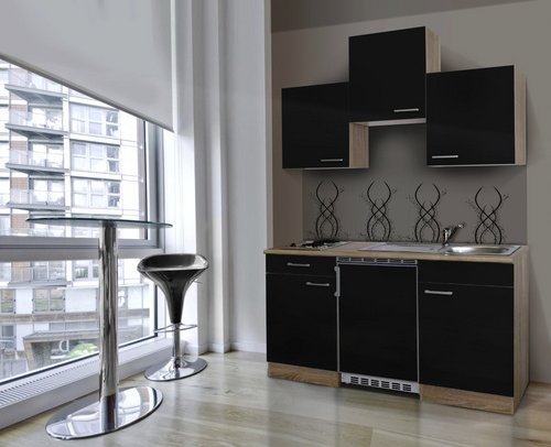 RESPEKTA Singleküche »Luis«, mit E-Geräten, Gesamtbreite: 150 cm - schwarz