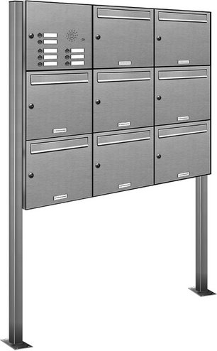 AL BRIEFKASTENSYSTEME Briefkasten, Parteien: 8, Freistehend, BxHxT: 153,20 x 170,0 x 11,6 cm - silberfarben