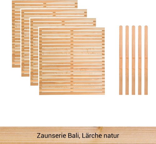 Mr. GARDENER Zaunset »Bali«, 9er Set: 4 Grundelemente, 5 Pfosten, Lärche, naturbelassen - beige