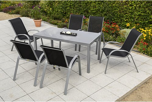 MERXX Gartenmöbelset »Amalfi«, 6 Sitzplätze, Aluminium/Textil - schwarz