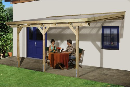 WEKA Terrassenüberdachung »671 Gr. 2«, Breite: 347 cm, Dach: Kunststoff, gruen|braun