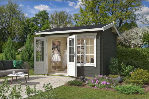 LASITA MAJA Gartenhaus »Alex«, BxHxT: 340 x 245,1 x 308,3 cm, (Außenmaß inkl. Dachüberstand), grüngrau - gruen