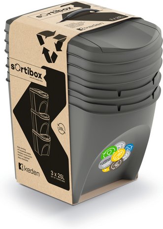 PROSPERPLAST Abfalleimer »Sortibox«, 3er Set, steingrau, 39,2x29,3x45,6 cm