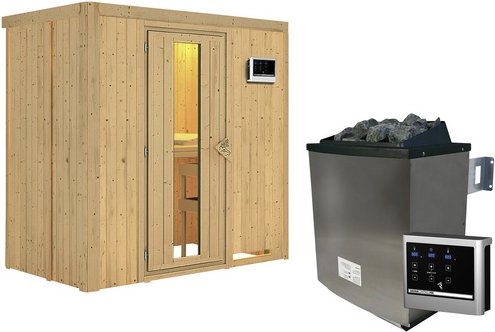 KARIBU Sauna »Pärnu«, inkl. 9 kW Saunaofen mit externer Steuerung, für 2 Personen - beige