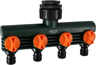 SIENA GARDEN 4-Wege-Verteiler, Länge: 17,7 cm, Kunststoff, orange|grün