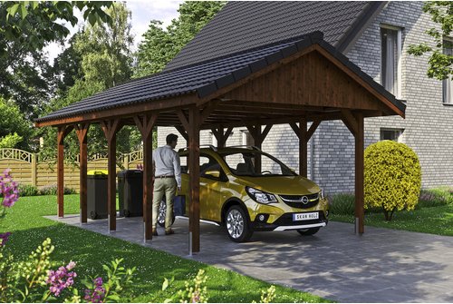 SKANHOLZ Carport »Wallgau«, BxT: 430 x 750 cm, Firsthöhe: 326 cm, lasiert - braun