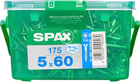 SPAX Edelstahlschraube, T-STAR plus, T20, Edelstahl, 175 Stück, 5 x 60 mm - silberfarben