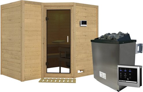 KARIBU Sauna »Riga 2«, inkl. 9 kW Saunaofen mit externer Steuerung, für 4 Personen - beige