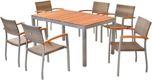MERXX Gartenmöbelset »Silano«, 6 Sitzplätze, Aluminium/Kunststoff/Akazienholz - beige