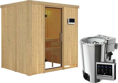 KARIBU Sauna »Kircholm«, inkl. 3.6 kW Saunaofen mit externer Steuerung, für 3 Personen - beige