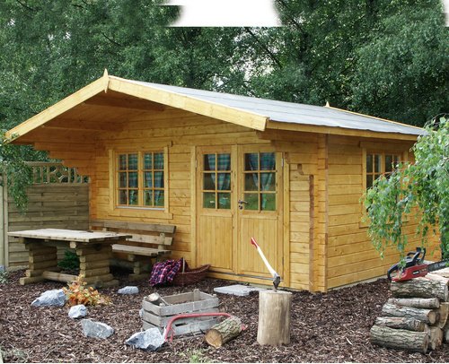 WOLFF FINNHAUS Gartenhaus »Nordkap«, Holz, BxHxT: 580 x 267 x 640 cm (Außenmaße inkl. Dachüberstand) - beige