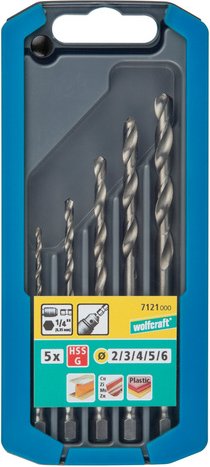 Thumbnail - WOLFCRAFT Set: Metallbohrer, Sechskant, Ø 2 €“ 6 mm, 5-teilig - silberfarben