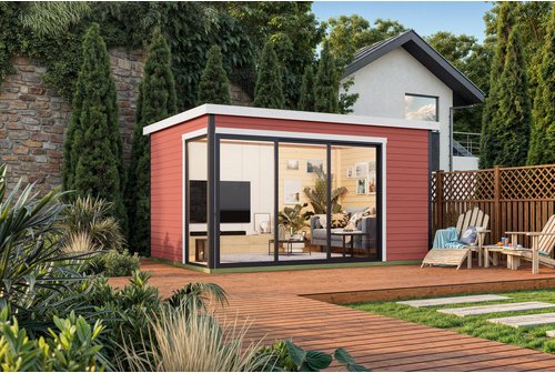 LASITA MAJA Blockbohlenhaus »Austin«, BxHxT: 439,6 x 239,4 x 319,6 cm (Außenmaß inkl. Dachüberstand), rot