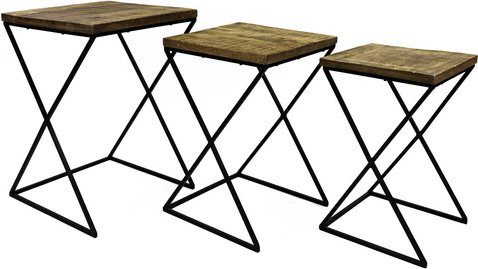 NOOR living Beistelltisch-Set, BxHxL: 41 x 56 x 41 cm, Metall/Mangoholz - schwarz | braun