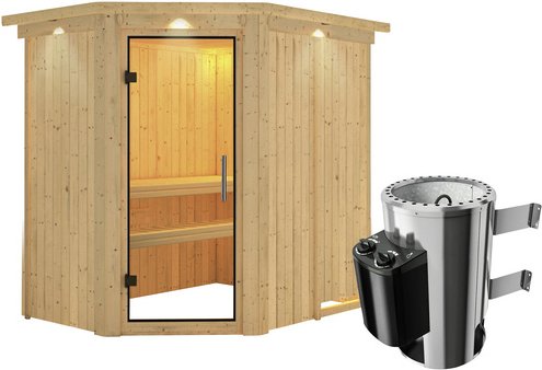 KARIBU Sauna »Wenden«, inkl. 3.6 kW Saunaofen mit integrierter Steuerung, für 3 Personen - beige