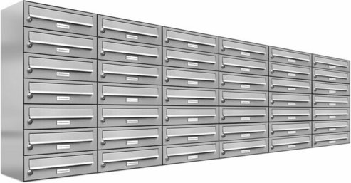 AL BRIEFKASTENSYSTEME Briefkasten, Parteien: 42, Aufputzmontage, BxHxT: 153,345 x 80,5 x 27,5 cm - silberfarben