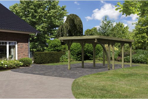 Thumbnail - KARIBU Einzelcarport »Classic 2 Variante B inkl. einem Einfahrtsbogen«, Außenmaß BxT: 273 x 586 cm, natur - gruen