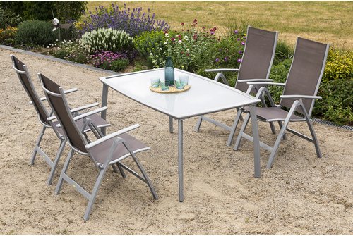 MERXX Gartenmöbelset »Carrara«, 6 Sitzplätze, Aluminium/Textil - silberfarben