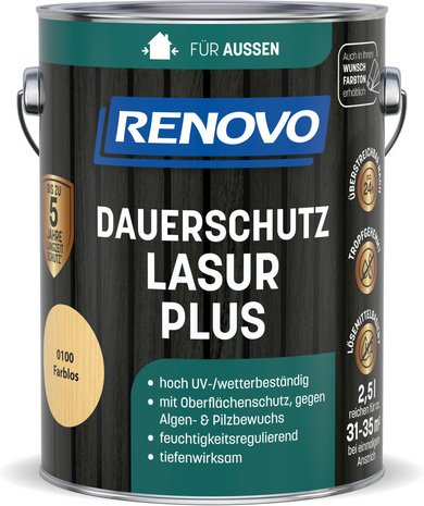 RENOVO Dauerschutzlasur »PLUS«, 2,5 L, farblos - transparent
