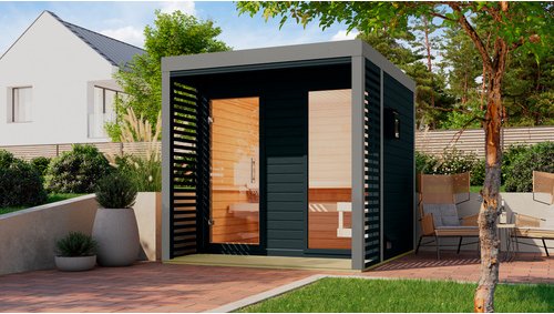 KARIBU Saunahaus »Harju«, BxTxH: x 231 x 276 x 231,5 cm, 9 kW Ofen, für 4 Personen - schwarz