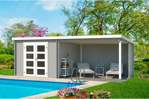 LASITA MAJA Blockbohlenhaus »Novia«, BxHxT: 620 x 211 x 308,9 cm (Außenmaß inkl. Dachüberstand), grau