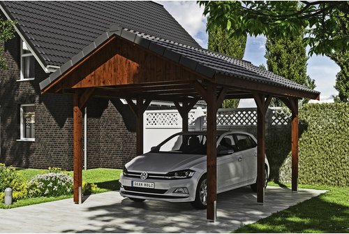 SKANHOLZ Carport »Wallgau«, BxT: 380 x 500 cm, Firsthöhe: 313 cm, lasiert - braun