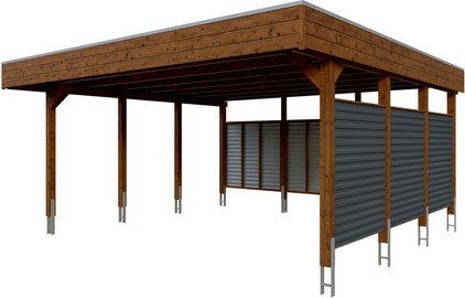 SKANHOLZ Doppelcarport »Friesland Set 13«, 557 x 555 cm (BxT), mit Rück- und Seitenwand, nussbaum - braun