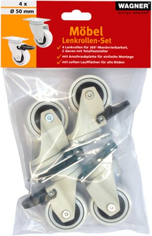 WAGNER Lenkrolle, schwarz-weiß, BxH: 50 x 73 mm, max. Tragfähigkeit: 50 kg - schwarz | weiss