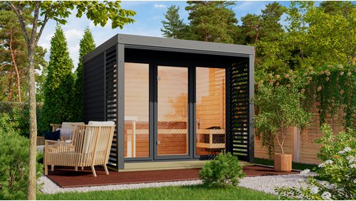 KARIBU Saunahaus »Harju«, BxTxH: x 276 x 276 x 231,5 cm, ohne Ofen, für 5 Personen - schwarz