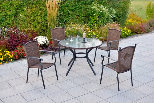 MERXX Gartenmöbelset »Roma«, 5-tlg., stapelbar, Aluminium/Kunststoffgeflecht - braun
