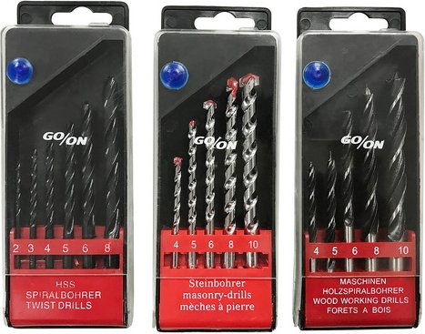 GO/ON! Bohrerset, 16-teilig, Stein, Metall, Holz - silberfarben