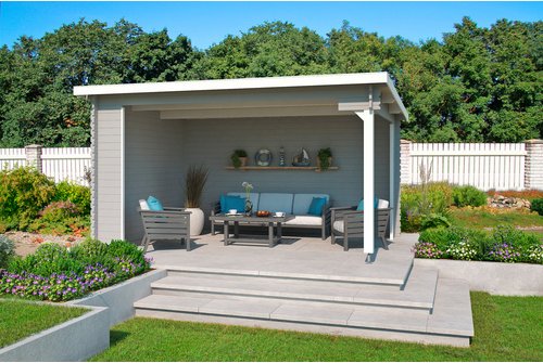 LASITA MAJA Gartenhaus »Columbus«, BxHxT: 462 x 245,1 x cm (Außenmaße inkl. Dachüberstand), Holz - grau