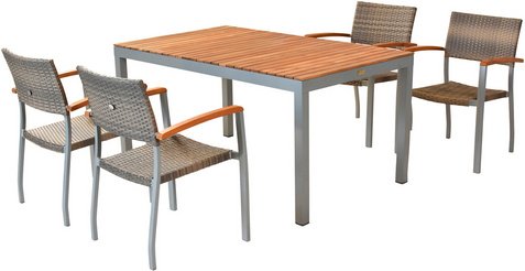 MERXX Gartenmöbelset »Silano«, 4 Sitzplätze, Aluminium/Kunststoff/Akazienholz - silberfarben