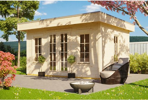 SKANHOLZ Gartenhaus »Basel 1«, Holz, BxHxT: 460 x 255 x 300 cm (Außenmaße inkl. Dachüberstand) - beige