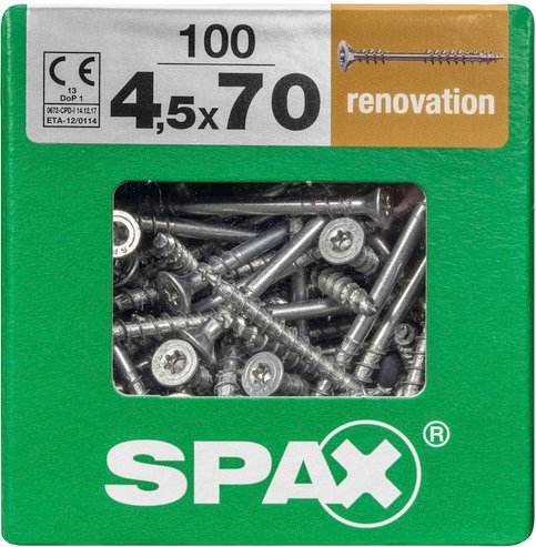 SPAX Verlegeschraube, 4,5 mm, Stahl, 100 Stk., Renovation 4,5x70 XXL - silberfarben