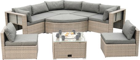 MERXX Gartenmöbelset »Rivello«, 8 Sitzplätze, Stahl/Kunststoffgeflecht, pulverbeschichtet - beige