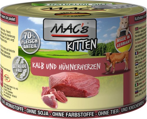 Thumbnail - MAC'S Katzen-Nassfutter, Kalb/Geflügelherz, 6 x 200 g