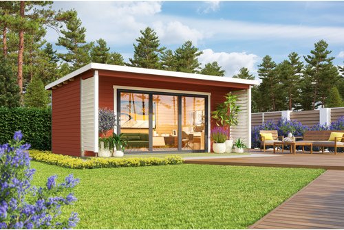 LASITA MAJA Blockbohlenhaus »Liverpool«, BxHxT: 580 x 239,4 x 430 cm (Außenmaß inkl. Dachüberstand), rot